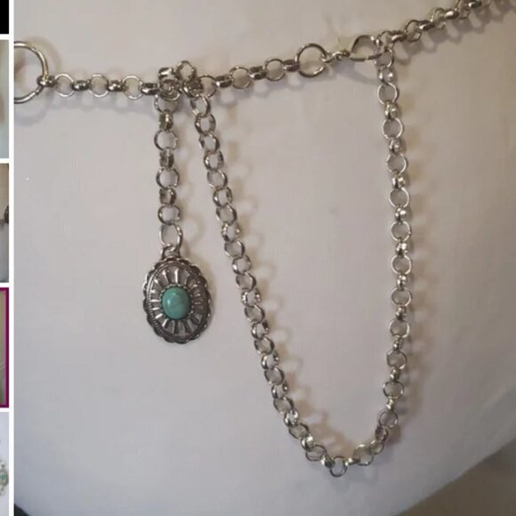 Flower Turquoise style Chain concho Waist Belt nwot main image 4